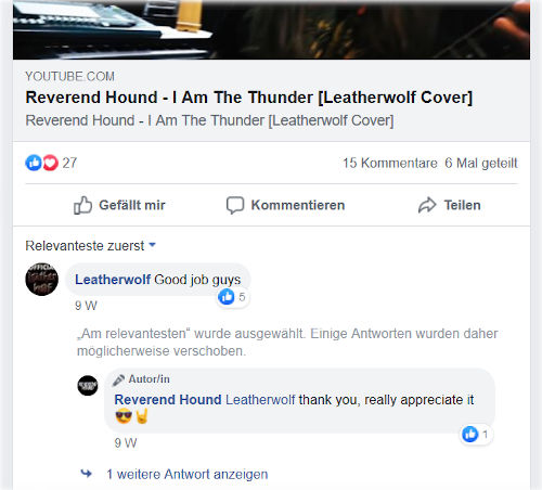 Ein Screenshot des Kommentars von Leatherwolf zu Reverend Hound